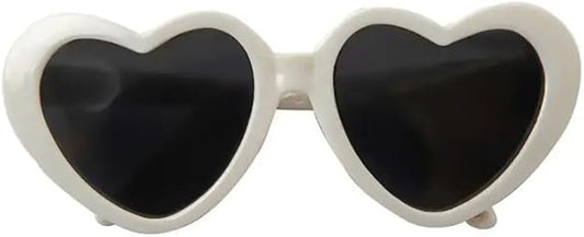 White Heart Sunglasses for Pets - Photo Props, Cute Dog and Cat Glasses, Sun Flower Glasses for Small Dogs - Party Decor and Accessories