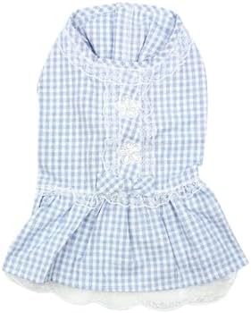 Country Side Parisian Pet Lace Blue Dog Girl Puppy Dress - 100% Cotton Stylish Summer Casual Dog Dress | XL