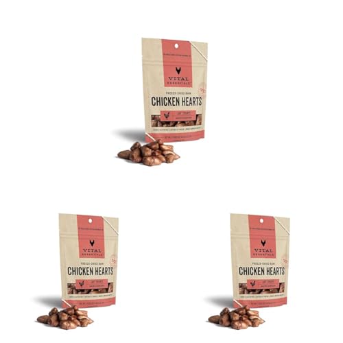 Vital Essentials Freeze Dried Raw Single Ingredient Cat Treats, Chicken Hearts, 0.8 OZ (Pack of 3)