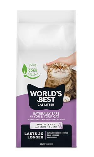 WORLD'S BEST CAT LITTER Multiple Cat Lavender Scented 32-Pounds - Natural Ingredients, Quick Clumping, Flushable, 99% Dust Free & Made in USA - Calming Fragrance & Long-Lasting Odor Control