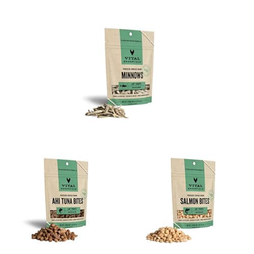 Vital Essentials Freeze Dried Raw Cat Treats, Seafood Lovers Variety Pack, Minnow 0.5 oz + Ahi Tuna 1.1 oz + Salmon 1.1 oz