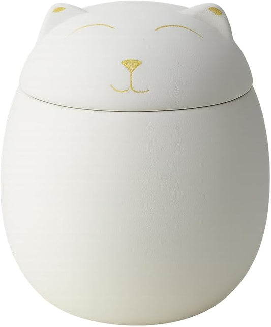 Smiling Kitty Ceramic White Porcelain Pet Urn ??Cute Cat Face Cremation Urn for Ashes, Small Keepsake Memorial Jar for Fur Baby, Decorative Display Urn Sealing Well Design for Pet Loss