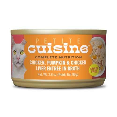 PETITE CUISINE Whole Foods Wet Cat Food, Chicken, Pumpkin & Chicken Liver Entree in Broth, 2.8 oz. Can (24 Count)
