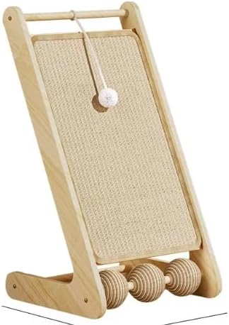 Sisal Cat Scratcher Ramp for Indoor Cats ??24.8" L-Shaped Scratching Post & Vertical Cat Scratch Pad, Solid Wooden Cat Furniture