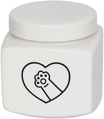 Handmade Square Porcelain Ceramic Pet Urn with Heatt Paw Print ??Unique Decorative Memorial Keepsake for Small Dogs, Cats, Holds Pets Up to 20 lbs, Indoor & Outdoor Display Tribute