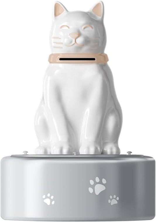 Cat Urn, Large Cat Urns for Ashes, Waterproof Pet Urns for Cats, Ceramic Statue Stainless Steel Urn with Paw Prints, Personalized Memorial Pet Cremation Urn for Loss of Cat, 203 Cu In (White)