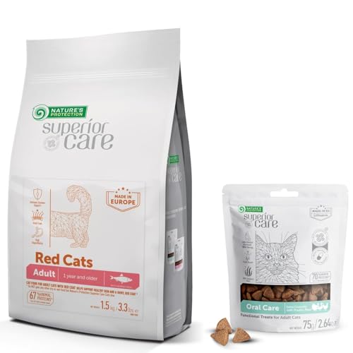 Nature's Protection Superior Care Red Cats Grain Free Dry Cat Food with Herring & Oral Trets with Poultry for Adult Cats