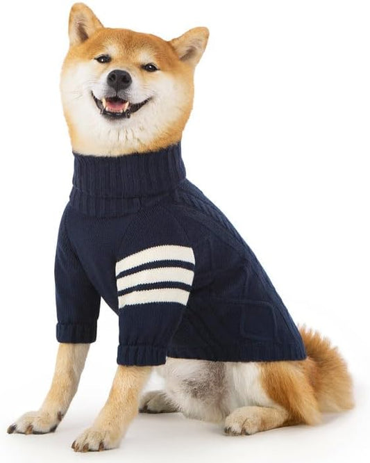 Classic Turtleneck Dog Sweater, Pullover Cold Weather Knitwear for Small Medium Large Dogs, Winter Outfit Pet Apparel, Blue Large