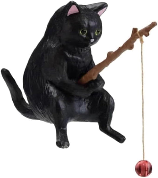 1Pc Fish Tank Landscaping Cartoon Fishing Cat Ornaments Aquarium Accessories Household Supplies Home Office Decorations Fishing Cat Figurine Ornaments Aquarium Decor（Black Kitten）