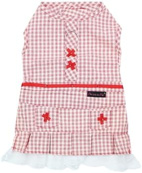 Parisian Pet Red Dog Dress - Country Side Lace Girl Dog Clothes - Gingham Stylish Puppy Dress - Casual Dog Birthday Dress - Summer Dog Dresses for Small Dogs Girl - Dog Pet Apparel - S