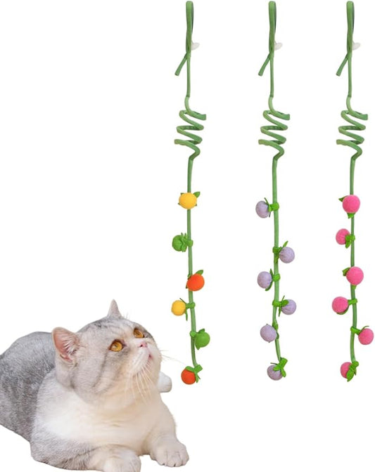3Pcs Cat Spring Toys with Ball ，Fruit Designï¼?Hanging Kitten Toys Pets ，Interactive Toy Cat Ball Toys with Bell ，Long Tail Elastic Soft Plush Cat Toys for Indoor Kitten and Cats (Fruit, 3pcs)