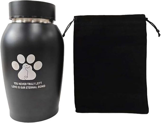 Stainless Steel Pet Urns, Ashes Storage Bag, Custom Dog and Cat Urns for Ashes, 7.3 x4.2in (Black.Large Size)