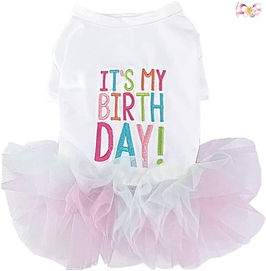 ANIAC Girl Dog Birthday Tutu Dresses Puppy Lace Skirt and Hairpin Cat Birthday Princess Dress Pet Clothes for Cats Small Dogs (Small, White)