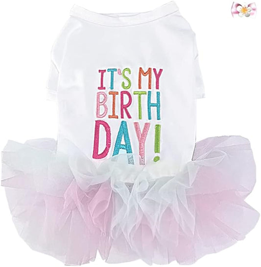 ANIAC Girl Dog Birthday Tutu Dresses Puppy Lace Skirt and Hairpin Cat Birthday Princess Dress Pet Clothes for Cats Small Dogs (X-Large, White)