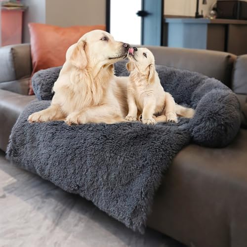 Calming Dogs/Cats Bed Mats, Dog Pad Washable Removable Couch Cover, Plush Long Fur Mat for Pets, Waterproof Lining, Perfect for Small, Medium and Large Dogs and Cats (Navy Blue, 41"x37")