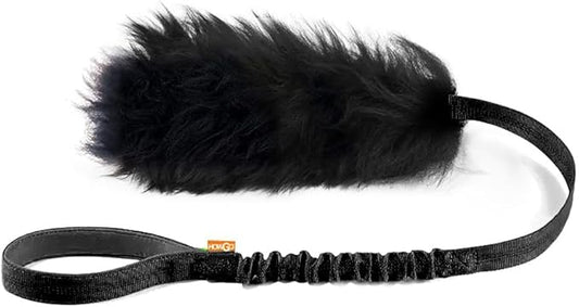 HOWGO Dog Rope Toy,Dog Bungee Chaser Toy 100% Sheepskin,Sheep Smell Tug Toy for All Breeds (Black, Short Without Ball)