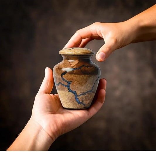 Wooden urn for Small Keepsake 20 Cu in Capacity Blue Urn for Man and Women Burial and Funeral Urn Handcrafted Design Wooden Cremation Urns for Human Ashes Adult Male Decorative urn