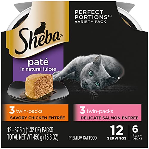 Sheba Perfect Portions Multipack Savory Chicken and Delicate Salmon Entrees Wet Cat Food, 2.64 oz., Count of 6