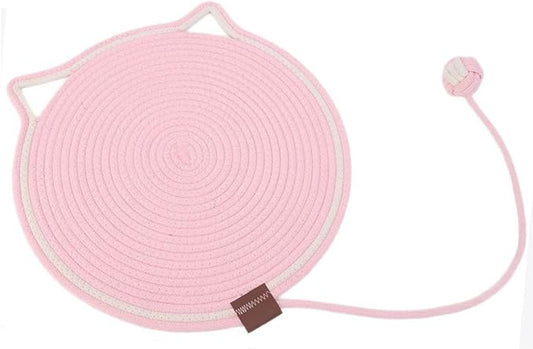 LOS ANDES 15.7'' Cat Scratcher Mat, Natural Cotton Rope Round Pad for Cats, Indoor Scratching Pads with Chew Rope and Ball, Cat Furniture Protector for Wall, Couch, Carpets, Sofa