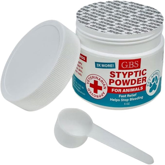 G.B.S 5 oz Styptic Powder for Dogs, Cats & Birds ??Quick Blood Clotting for Nail Clipping, Minor Cuts, Tail Docking & Wing Clipping ??Pet First Aid Hemostatic Powder with Sealed Top & Scoop (3)