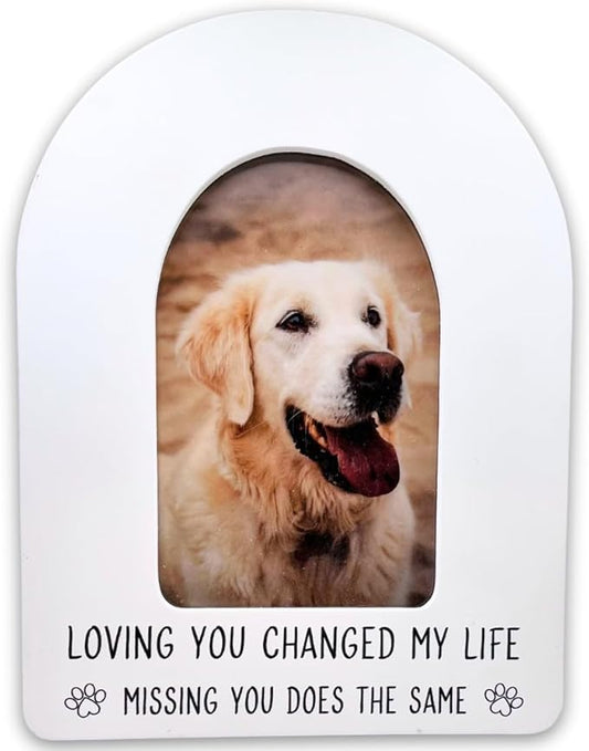 White Arch Pet Memorial Picture Frame for Loss of Dog or Cat - 4"x6" Photo Insert Sympathy Gift, Keepsake for Dogs and Cats