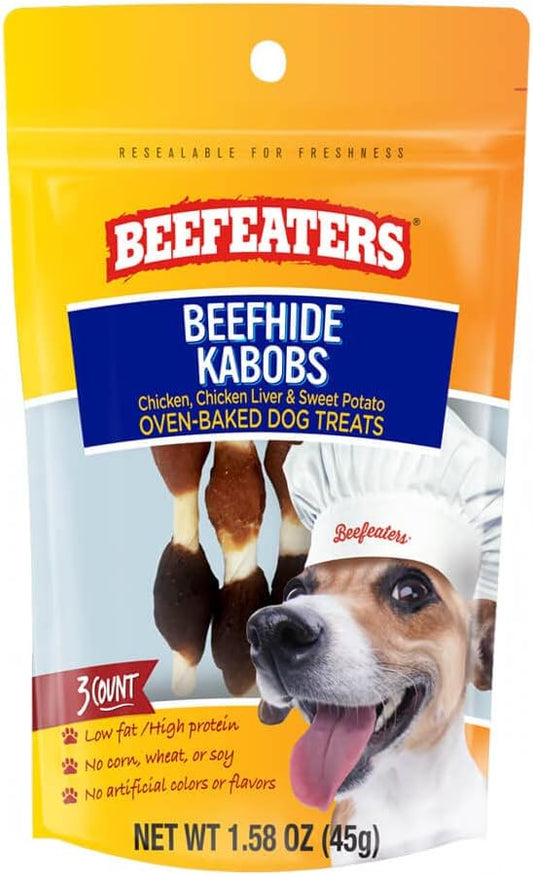 Beefeaters Beefhide Kabobs ??Dog Treat. Triple Flavor with Real Chicken, Liver & Sweet Potato, Long-Lasting Chew, Supports Dental Health, Ideal for Training
