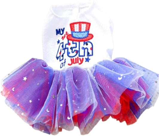ANIAC 4th of July Girl Dog Dress with Stars Independence Puppy Clothes for Small Dog 1st Independent Day Cat Outfit Patriotic Pet Princess Tutu Skirt (Independence, Small)