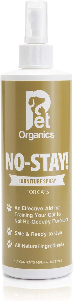NaturVet Pet Organics No Stay Spray Pet Training Spray for Cats ??Helps Deters Cats from Furniture, Rugs, Fabrics ??Includes Herbs, Plants, Essential Oils as Deterrent ??16 Oz.