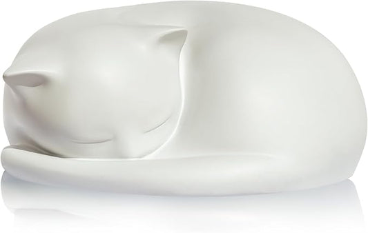 Cat Urn, Cat Urns for Ashes, Pet Urns for Cats, Sleeping Resin Cremation Cats Box for Ash, Pet Memorial Keepsake Funeral Urn, A Sleeping Kitty Box for Ashes with Memorial Card (White)