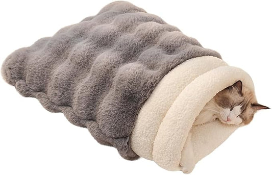 Cat Sleeping Bag 4 in 1 Function Snuggle Bag Blanket Mat Cozy Soft Warm & Washable (Small Cats) Cave Grey 21 × 17 Inch