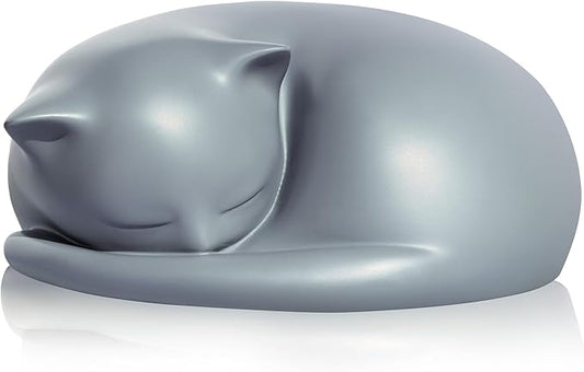 Cat Urn, Cat Urns for Ashes, Pet urn for Cats, Sleeping Resin Cremation Cats Urns for Ashes, Pet Memorial Keepsake Funeral Urn, A Sleeping Kitty Box for Ashes with Memorial Card (Gray)