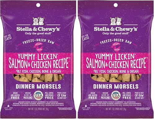 Stella & Chewy's Freeze-Dried Raw Cat Dinner Morsels - Premium Salmon & Chicken Recipe with 98% Wild-Caught & Cage-Free Protein - Natural Grain-Free Cat & Kitten Food - Made in USA - 1 oz (Pack of 2)