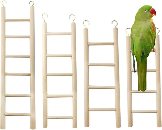 GXXMEI 4PCS Bird Toys - Wooden Ladder Climbing Toys for Parakeets, Parrots, Cockatoo & Lovebirds