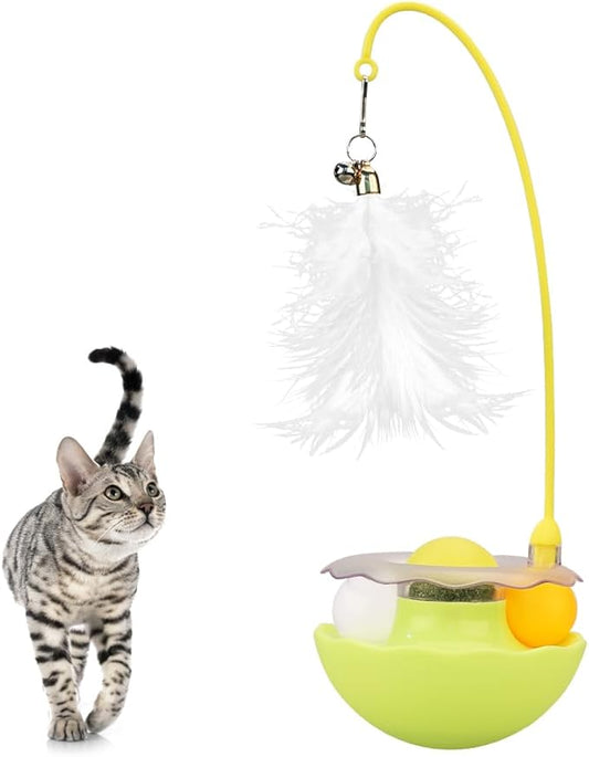 PAZ'S GIFT Interactive Cat Toy, 3-in-1 Teaser with Rolling Ball Track, Catnip Dancer for Indoor Cats