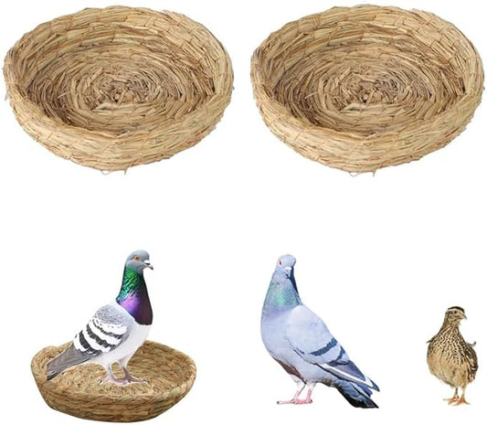 2Pcs Handmade Woven Flat Base Straw Bird Nest Breeding Nest Hatch House Cage for Pigeons, Russet Chickens, Chicks, Doves and Other Medium-Sized Birds.Made Entirely from Natural Straw.