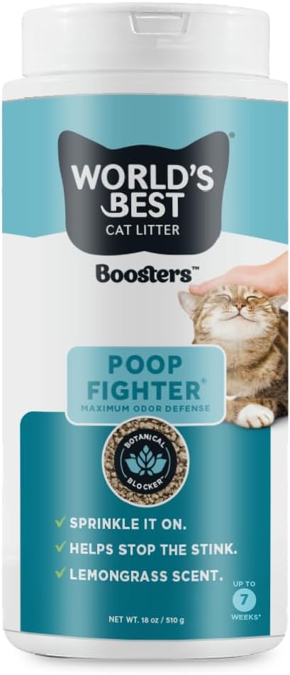 WORLD'S BEST CAT LITTER® Boosters??Poop Fighter® | Natural and Sustainable Cat Litter Additive | Eliminates Poop, Urine, and Ammonia Odors | Botanical Blocker??Technology | 18 oz Canister