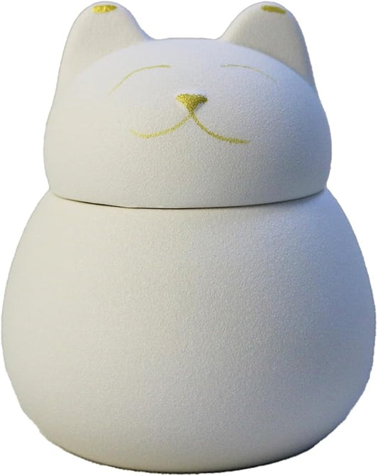 White Porcelain Smiling Kitty Pet Urn ??Small Ceramic Cat Cremation Urn for Ashes, Cute Fat Cat Memorial Box with Strong Sealing Well Design, Decorative Display Tribute (3.8'' x 4.2'')