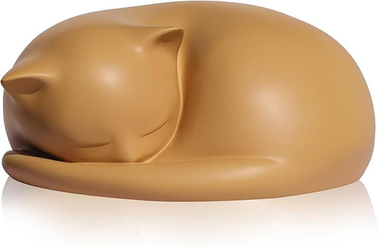 Cat Urn, Cat Urns for Ashes, Pet urn for Cats, Sleeping Resin Cremation Cats Urns for Ashes, Pet Memorial Keepsake Funeral Urn, A Sleeping Kitty Box for Ashes with Memorial Card (Orange)