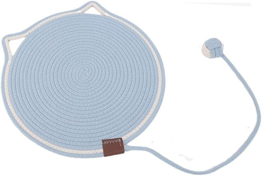 LOS ANDES 15.7'' Cat Scratcher Mat, Natural Cotton Rope Round Pad for Cats, Indoor Scratching Pads with Chew Rope and Ball, Cat Furniture Protector for Wall, Couch, Carpets, Sofa