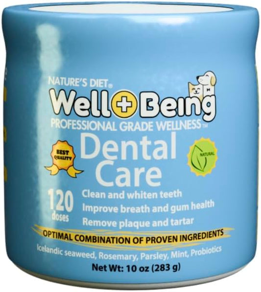 Well-Being Dental Powder to Clean Plaque Off Remove Tartar Dental Care for Dogs and Cats for Teeth and Gum Health with Breath Freshener Natural Herbal Blend + Probiotics 10 Ounces 120 doses