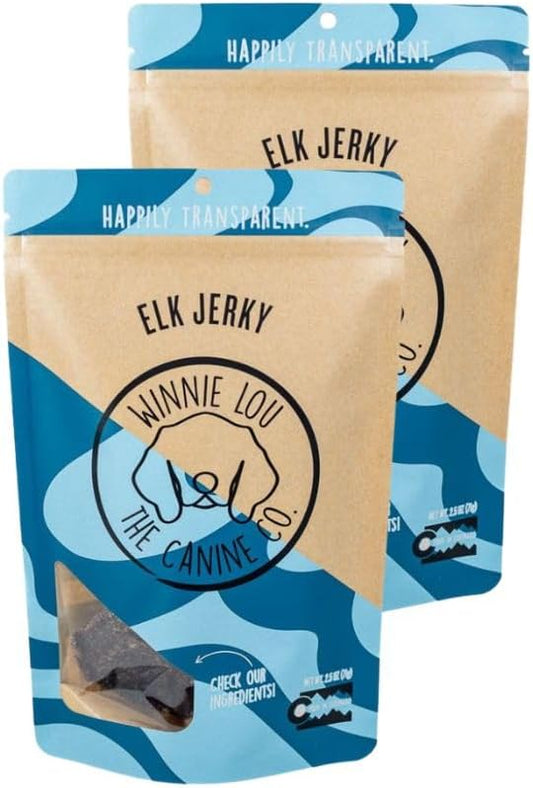 Winnie Lou Elk Jerky Dog Treats ??Limited Ingredient, Human Grade, Training Treats for Small, Medium & Large Dogs, Made in USA (2 Pack)