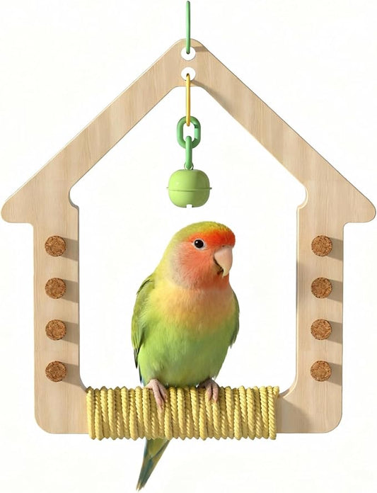 Bird Parrot Swing Toys Wooden Hanging Swing Perch Hammock Chewable Beak Grinder for Budgerigar, Parakeet, Conure, Cockatiel, Love Birds, Finches Finches and Other Small to Medium Birds