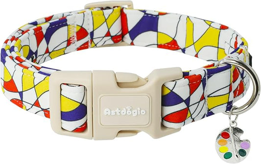 Winter Wonderland Dog Collar for Small Dogs，Adjustable White Puppy Collar with Purple Pink Teal Pine Tree, Deer and Cabin Line Art, for Daily Walks, Photos & Seasonal Adventures- XS