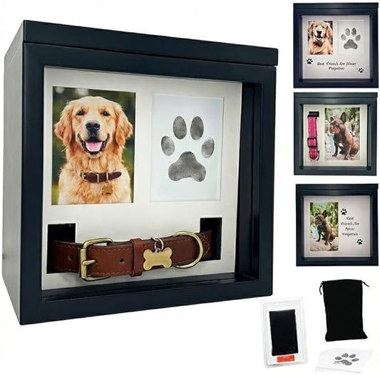 Large Dog Urn for Ashes, 4 Customizable Displays with Paw Print Ink Kit, 8.5x8.5x5.8 Pet Urn for Dog Ashes, Pet Cremation Box, Cat Urn for Ashes, Dog Ashes Keepsake (Classic Black)