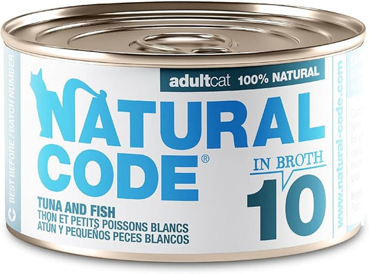 Natural Code Limited Ingredient Wet Cat Food Topper, High Protein, Low Fat, Additive-Free, Non-GMO, No Artificial Colors or Flavors, Tuna and Whitebait in Broth for Adult Cats, 24 Pack of 3oz Cans