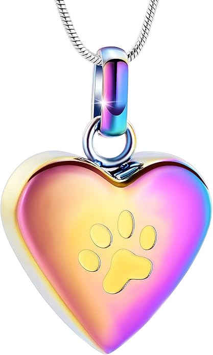 zeqingjw Pet Cremation Jewelry for Ashes Pendant Paw Print Pet Heart Urn Necklace Memorial Keepsake Jewelry for Pet/Dog's/Cat's Ashes