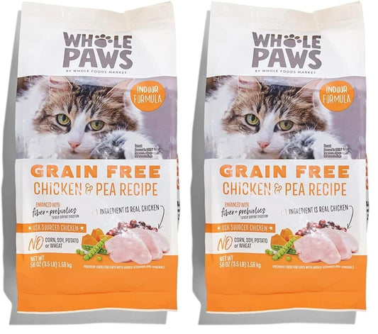 Whole Paws, Grain-Free Dry Cat Food, Chicken & Pea Recipe, Enhanced with Fiber & Prebiotics, Indoor Formula, 3.5 lb (Pack of 2)