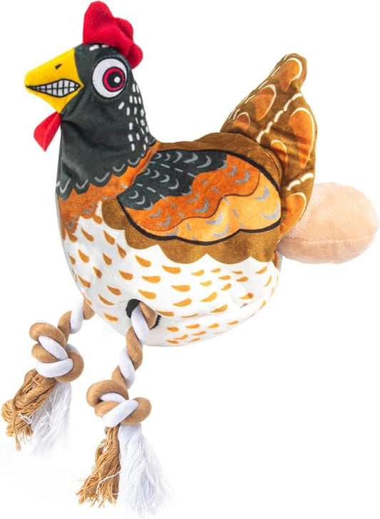 Squeaky Chicken Dog Toy with Pullable Egg ??Full-Body Crinkle Plush & Rope Legs, Durable Interactive Toy for Small, Medium & Large Dogs