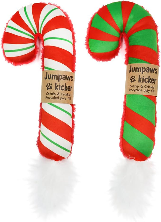 2 Pack Natural Interactive Catnip Cat Kicker Toys, Bite Resistant Chew Toy, Accessories for Indoor Cat, Christmas Candy Cane