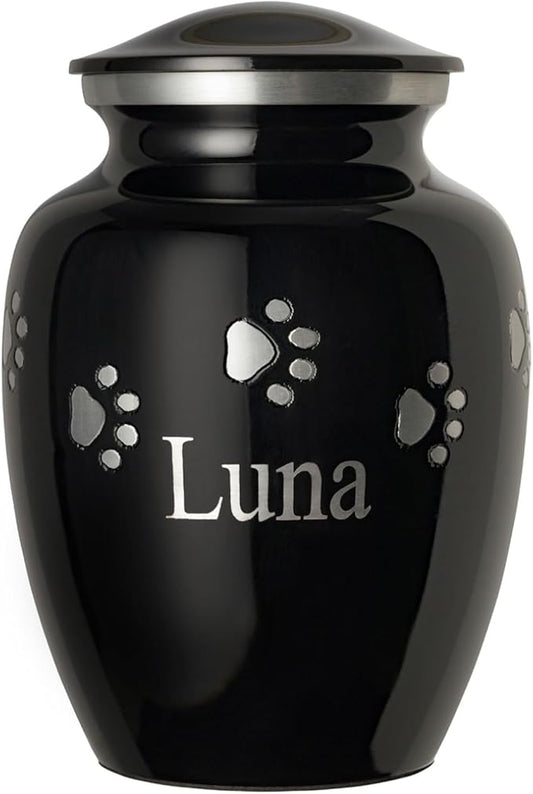 Pet Urn for Dogs and Cats with Personalized Laser Engraving, Ottillie Paws Premier Series Memorial Urns (Medium Ebony with Horizontal Pewter Paws)